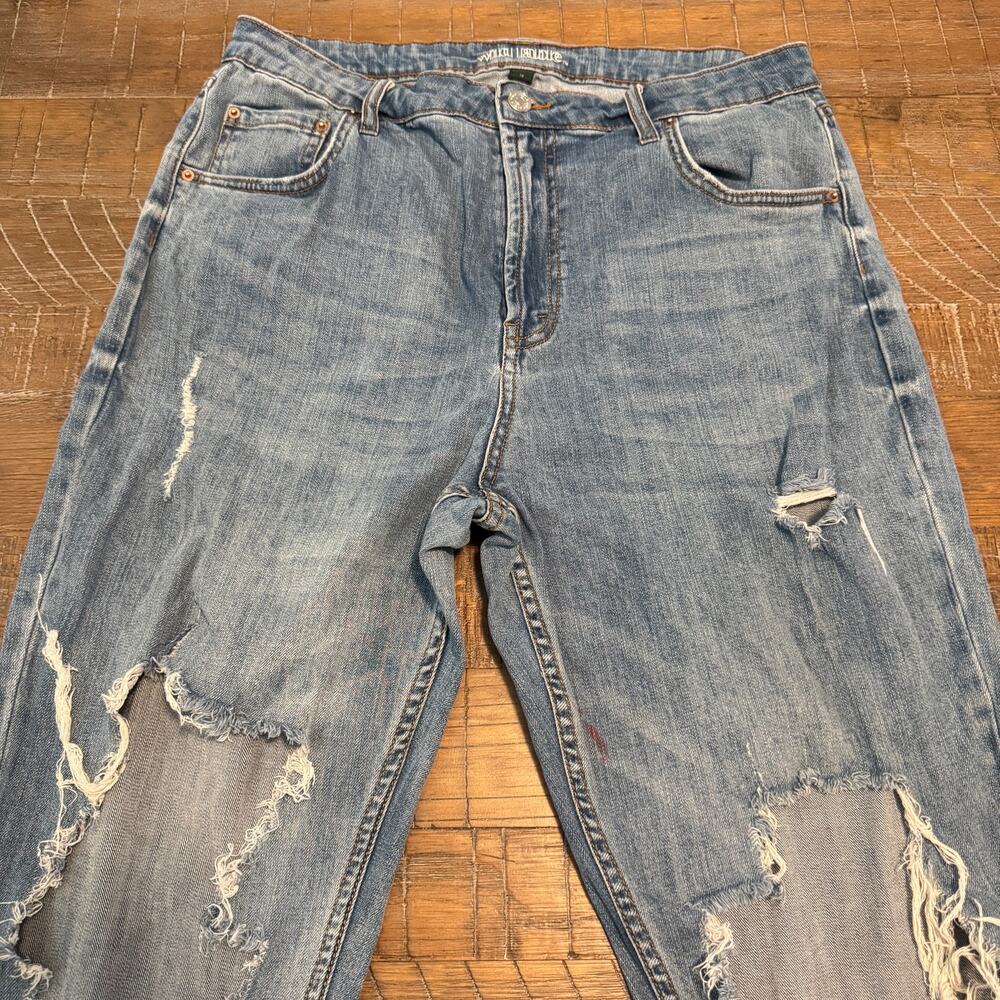 Wild Fable Sz 14 Blue Jeans Distressed High Waist Straight Leg Stained Ripped - Picture 5 of 12